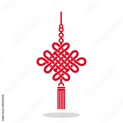 Red Chinese Knot Ornament with Tassel Isolated on White Background