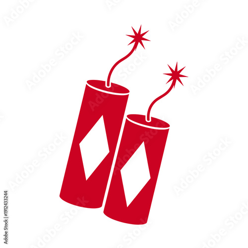 Two red dynamite sticks with white diamond shapes on a white background
