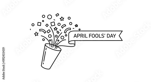 April Fools Day Celebration With Confetti Popper and Ribbon Banner