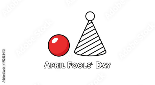April Fools Day celebration icons: red clown nose and party hat