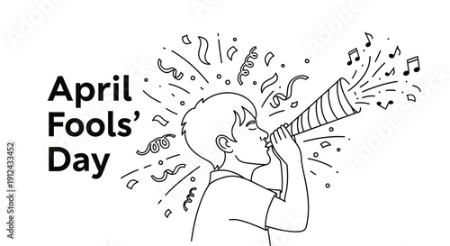 April Fools Day Celebration with Confetti and Party Horn