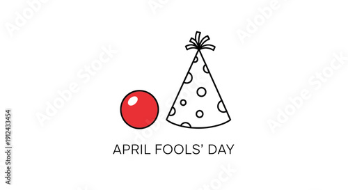 April Fools Day Clown Nose and Party Hat Illustration