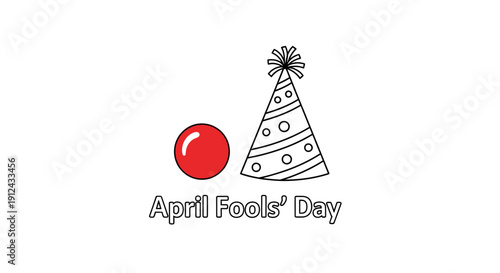 April Fools Day Clown Hat and Red Nose Isolated on White Background