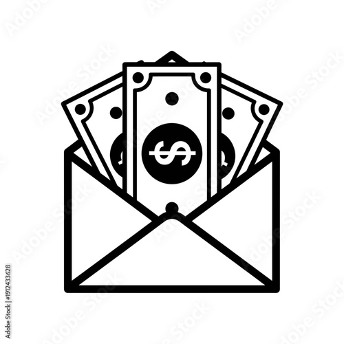 Envelope overflowing with US dollar bills on a white background financial concept