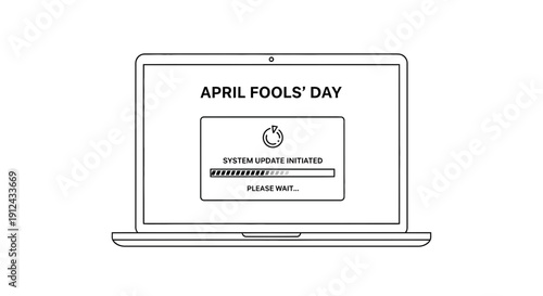 April Fools' Day Laptop System Update Loading Screen Illustration