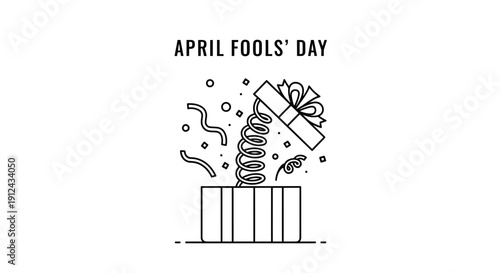 April Fools' Day Surprise Gift Box Icon with Confetti and Spring