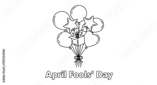 April Fools Day Surprise Gift Box with Balloons Outline