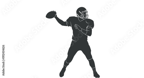 American Football Quarterback Silhouette Throwing Pass on White Background