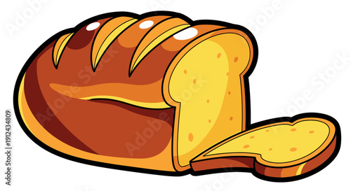 Pixel Art Loaf of Bread Sliced with Golden Crust and Yellow Crumb on White Background