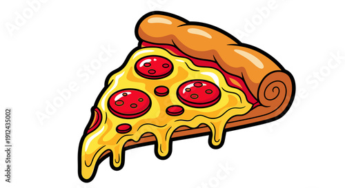 Pixel Art Slice of Pepperoni Pizza with Melted Cheese and White Background
