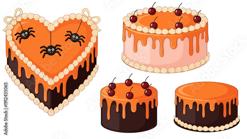 Assorted Celebration Cakes with Rich Frosting and Icing Decorations.