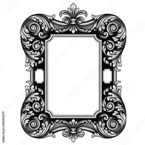Ornate Black Vintage Mirror Frame Decorative Element with Fleur de Lis Accents