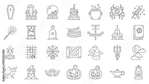 Collection of whimsical line icons and sketches for design projects.