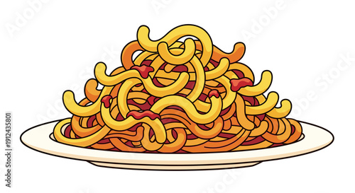 Pixel Art Spaghetti Dish with Tomato Sauce on White Plate Isolated White Background