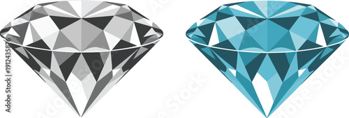 Realistic Diamond & Blue Gemstone Vector Illustration Luxury Faceted Crystals