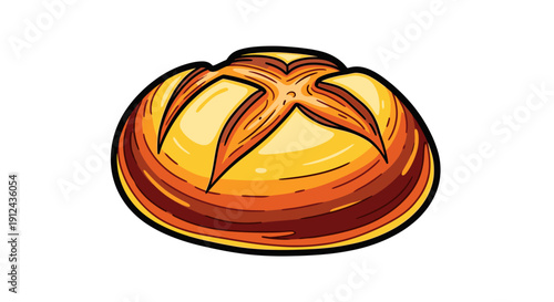 Pixel Art Golden Brown Loaf of Bread with Cross Score Marks on White Background