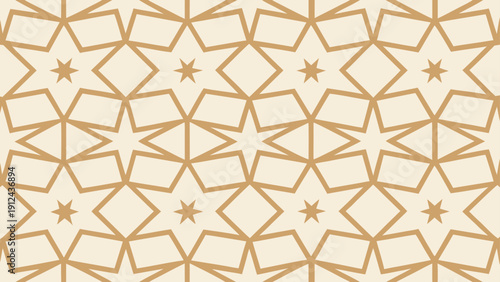 Calm Geometric Pattern Background with Repeating Stars and Diamond Shapes in a Minimalist Beige and Gold Color Palette