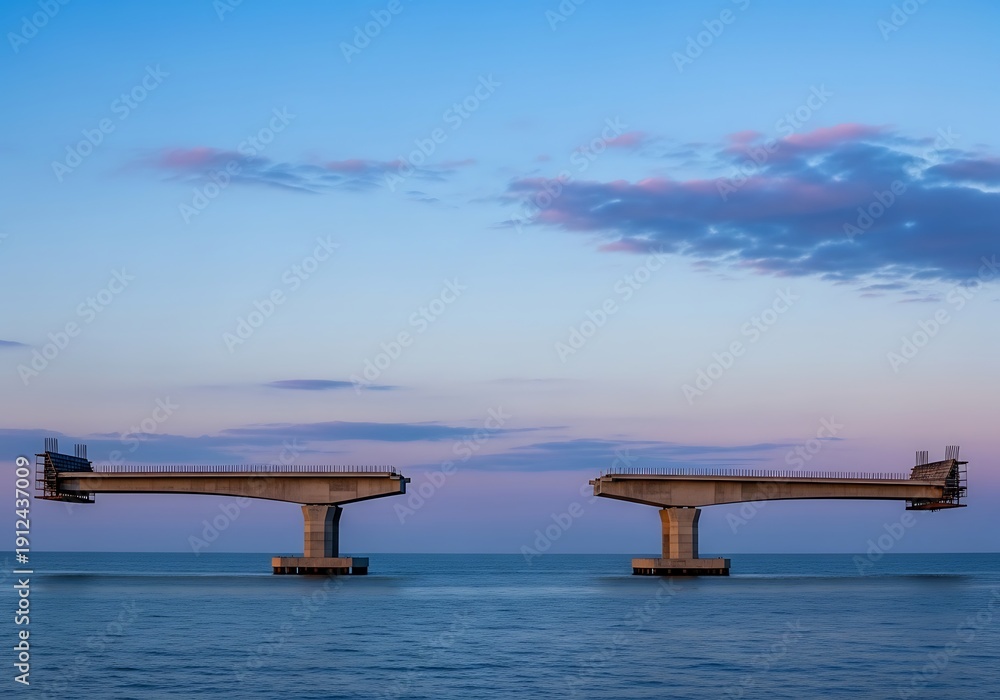 Obraz premium Architectural marvel in progress, bridge construction over tranquil ocean water