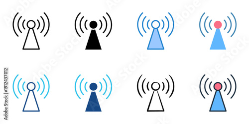 Radio communication icons set multiple style collection. Editable stroke 

