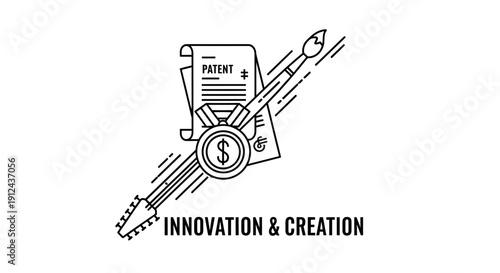 Innovation and Creation: Patent, Medal, Brush, Guitar - Idea Generation