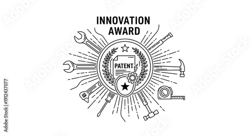Innovation Award Emblem with Tools and Patent Document