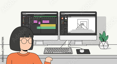 Creative Professional Working on Video Editing and Graphic Design Projects