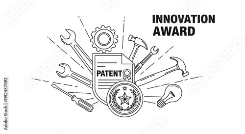 Innovation Award Patent with Tools and Light Bulb - Concept of Invention and Technology
