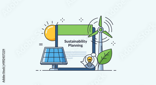 Sustainability Planning: Renewable Energy, Solar Panel, Wind Turbine, Eco Business