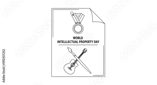 World Intellectual Property Day celebration with medal, guitar, and paintbrush