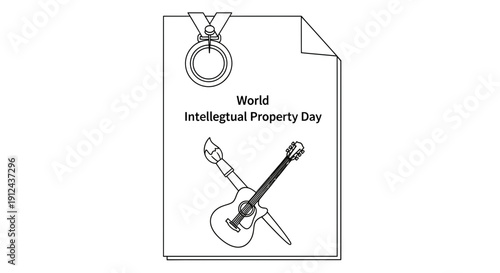 World Intellectual Property Day concept with award, guitar and brush