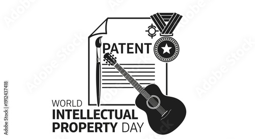 World Intellectual Property Day: Patent, Guitar, Medal, Brush - Creative Innovation