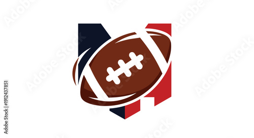 Stylized American football icon over a French flag inspired shield emblem.