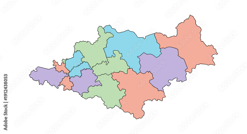 Obraz premium Colorful regional map with segmented districts and pastel tones illustrating geographic partitions.