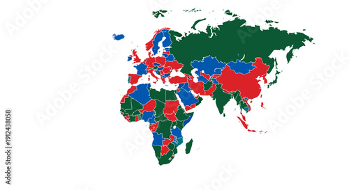 Colorful mosaic world map silhouette highlighting continents in bright tones for global connection and travel inspiration.
