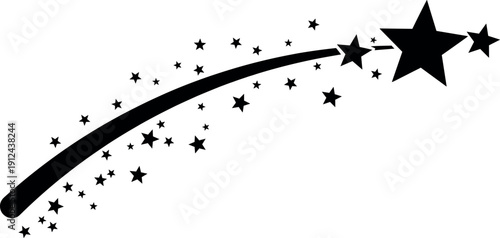 Shooting star trail with sparkling glitter stars and motion streak, dynamic celestial comet flying across the night sky