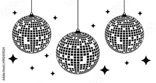 Disco ball with stars silhouette. Disco ball sign.