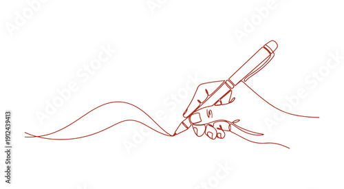 A single, flowing line drawing of a pen creating a wavy, thin stroke. It's a pencil symbol representing study and education, designed in a straightforward linear style. 