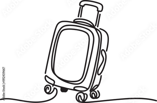 minimalist continuous line drawing of wheeled suitcase travel concept vector illustration