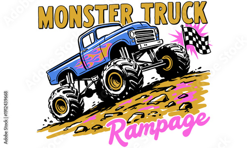 Monster Truck Legend race. Extreme off-road graphic print. Truck design for t shirt print, poster, sticker, background and other uses.