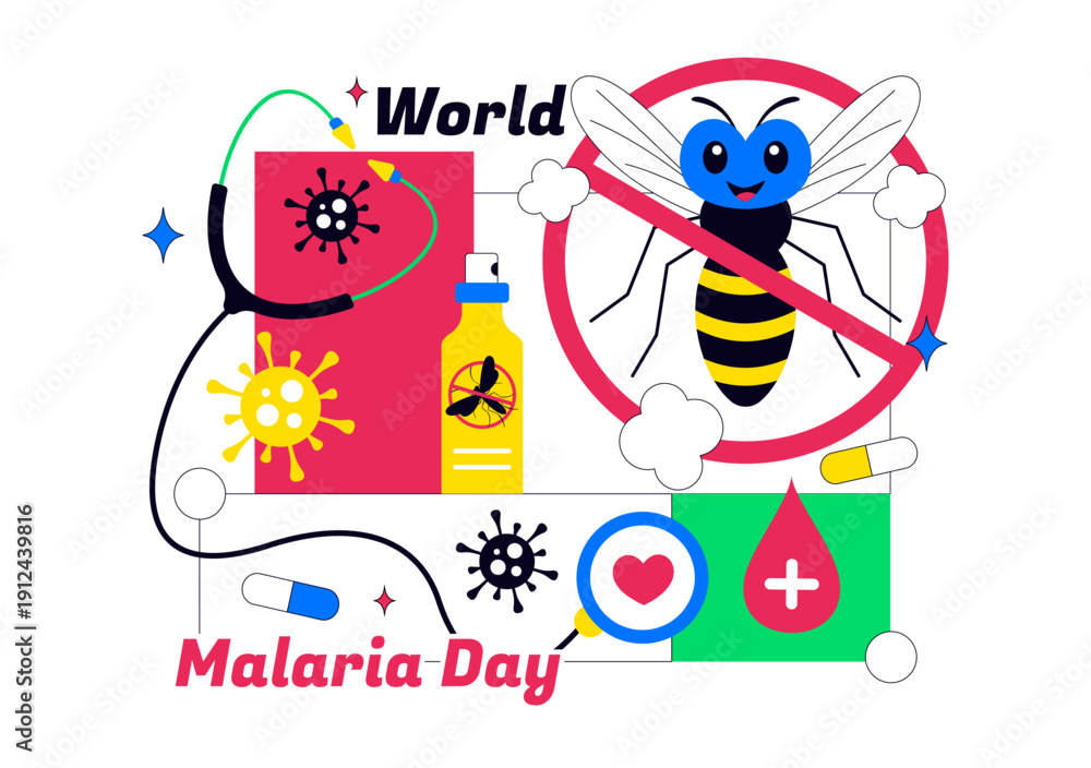 Fototapeta premium World Malaria Day Vector Illustration on April 25 Featuring Earth Protected from Mosquitoes to Prevent Bites in a Healthcare Flat Background