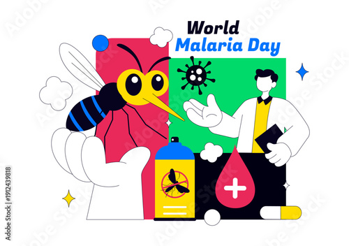 World Malaria Day Vector Illustration on April 25 Featuring Earth Protected from Mosquitoes to Prevent Bites in a Healthcare Flat Background