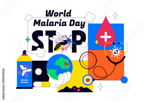 World Malaria Day Vector Illustration on April 25 Featuring Earth Protected from Mosquitoes to Prevent Bites in a Healthcare Flat Background