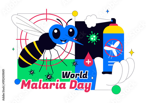 World Malaria Day Vector Illustration on April 25 Featuring Earth Protected from Mosquitoes to Prevent Bites in a Healthcare Flat Background