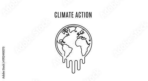 Climate Action Text and Melting Earth Icon - Global Warming Concept