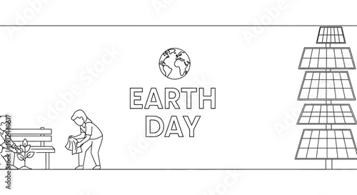 Earth Day Concept: Children Planting Trees, Solar Panels, Global Awareness