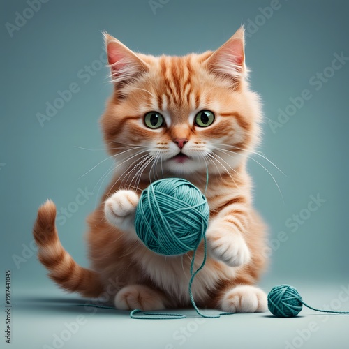Cartoonish cat playing with a ball of yarn