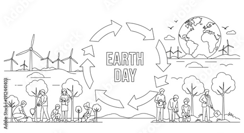 Earth Day Concept: Recycling, Renewable Energy, and Planting Trees