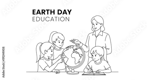 Earth Day Education: Teacher and Students Learning About Globe