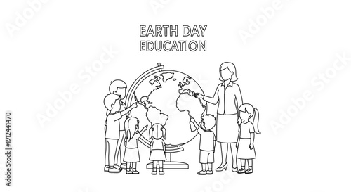 Earth Day Education: Teacher and Children Studying Globe for Environmental Awareness