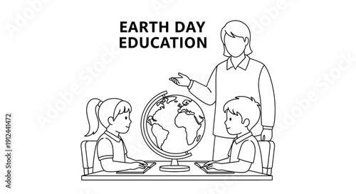 Earth Day Education: Teacher with Children Learning About Globe